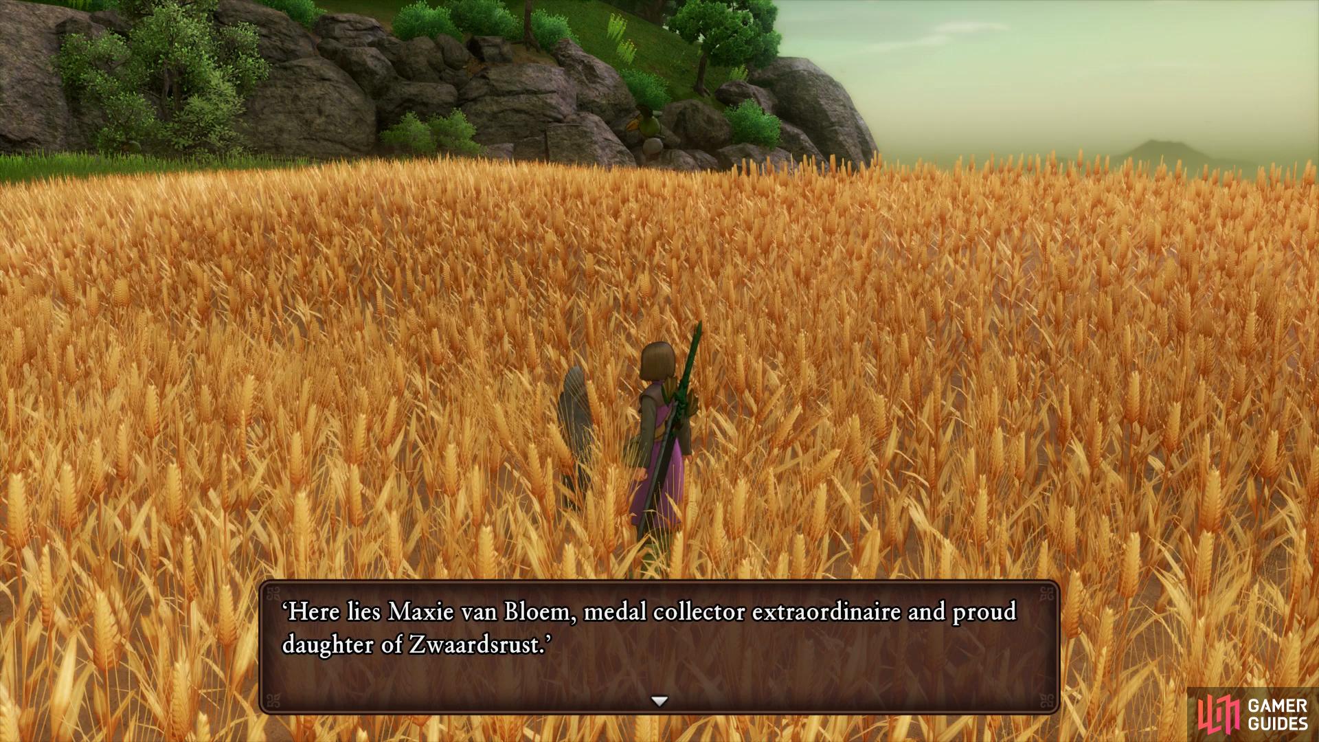 You'll find a gravestone in the fields to the east of the Warrior's Rest Inn