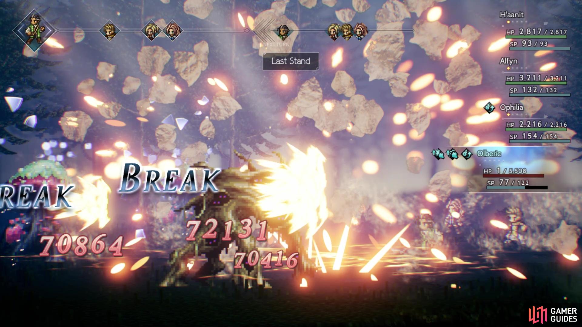 Olberic can make grinding easy with the low HP Last Stand build