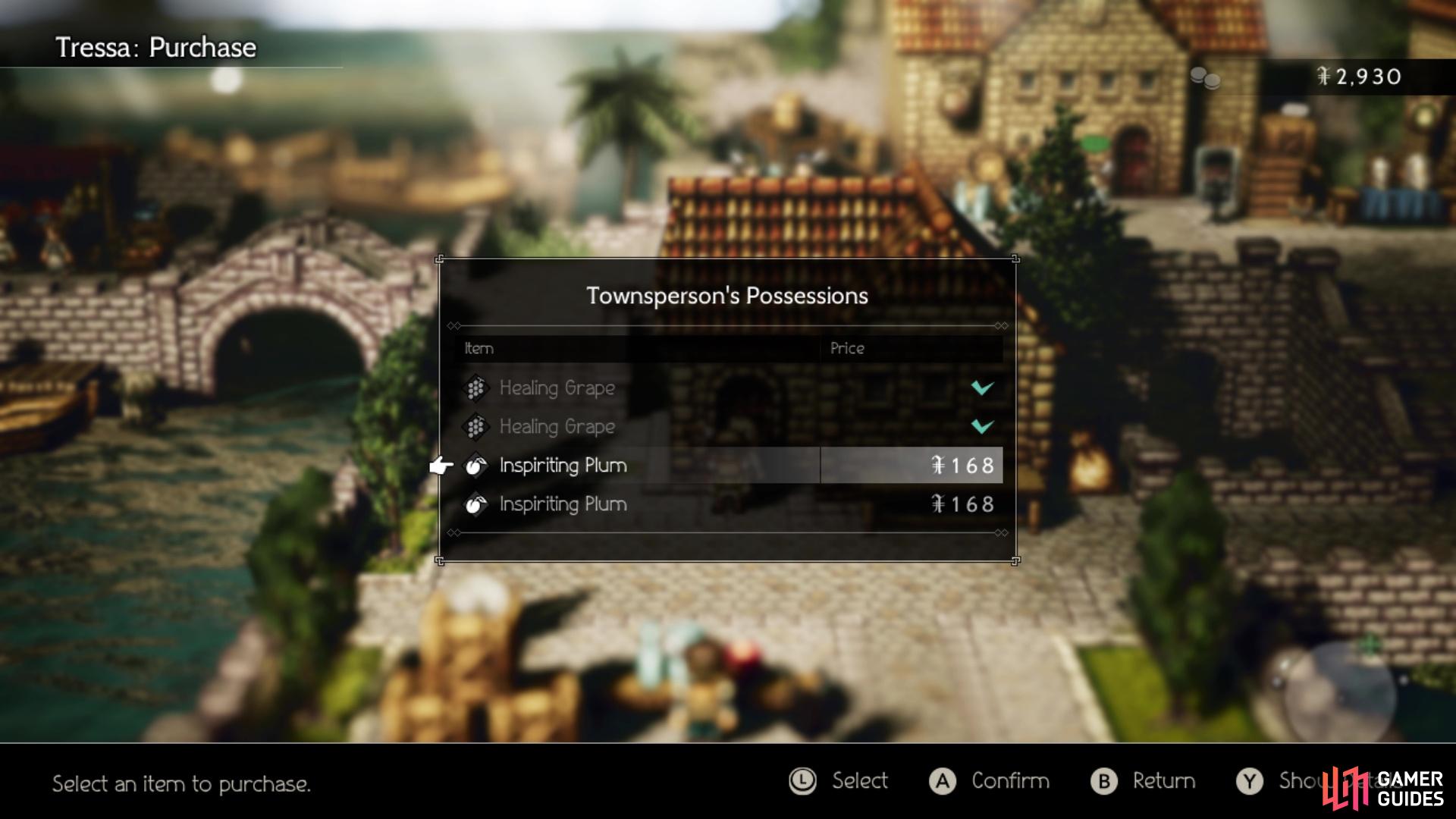 Tressa's Path Action allows her to purchase items from NPCs