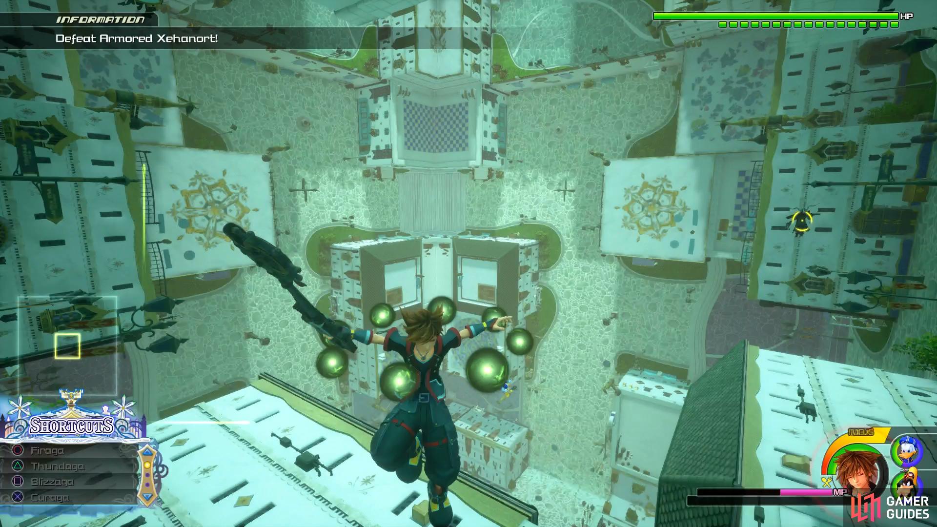 The Green Orbs will teleport you next to Armored Xehanort