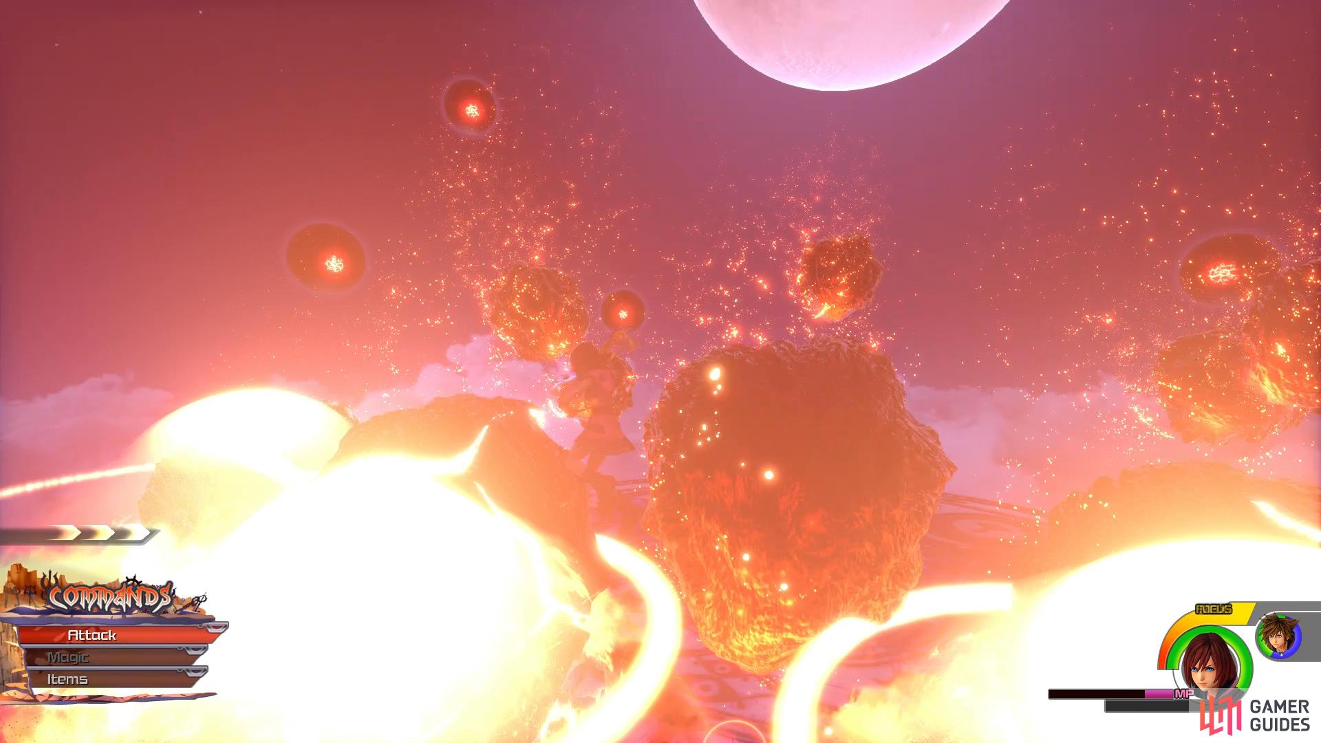 look for the impact of the Meteors and jump to avoid the shockwaves