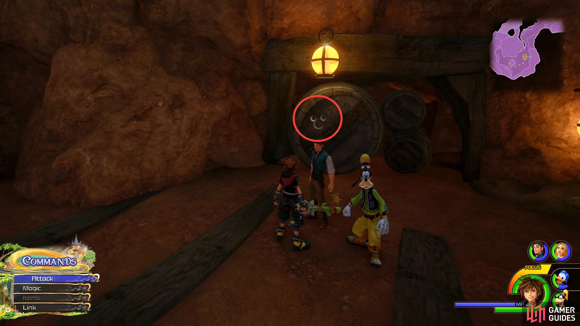 Search the bottom of the cave for this Lucky Emblem.