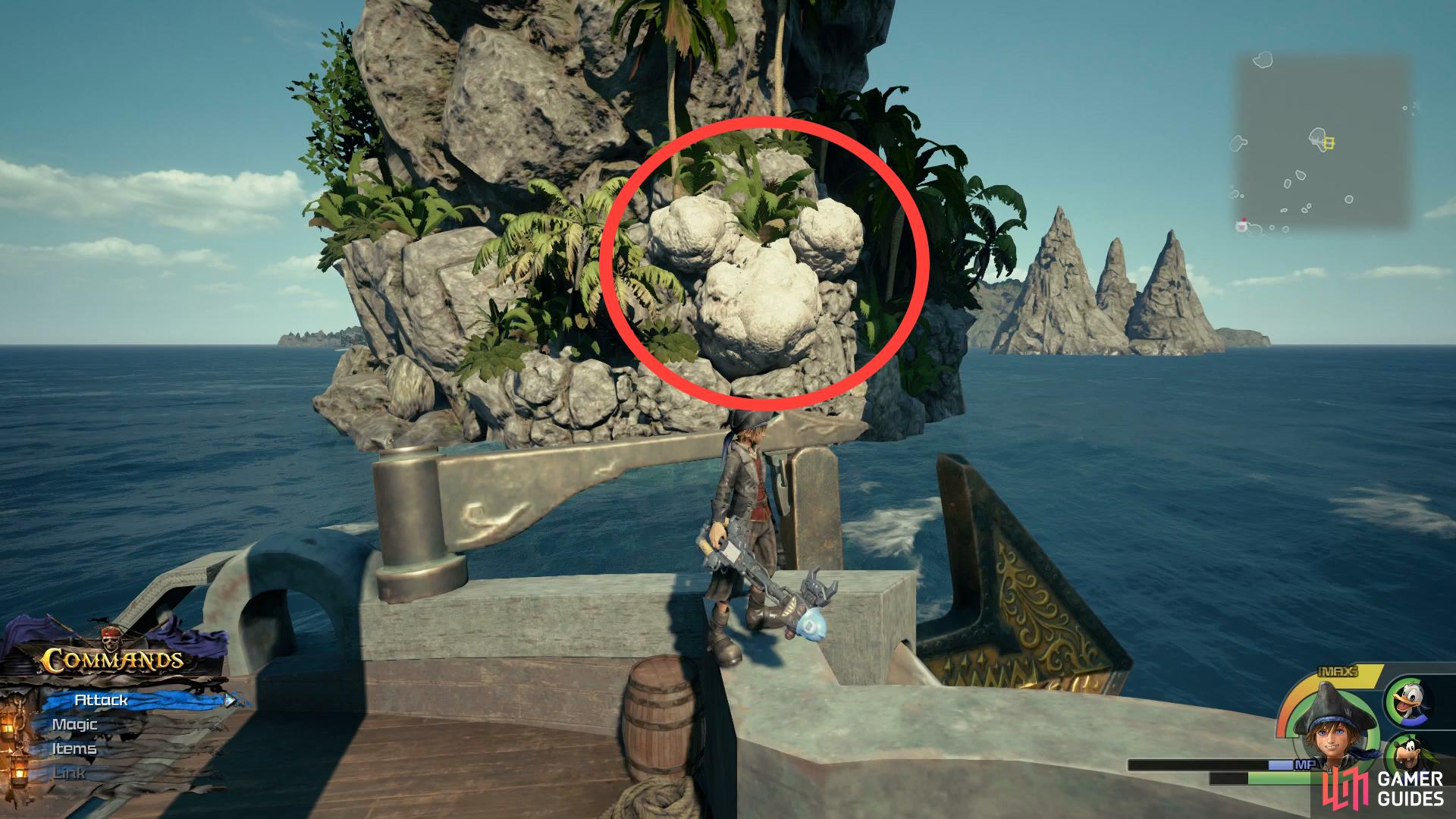Sail under the archway of Horeshoe Island to find this Lucky Emblem