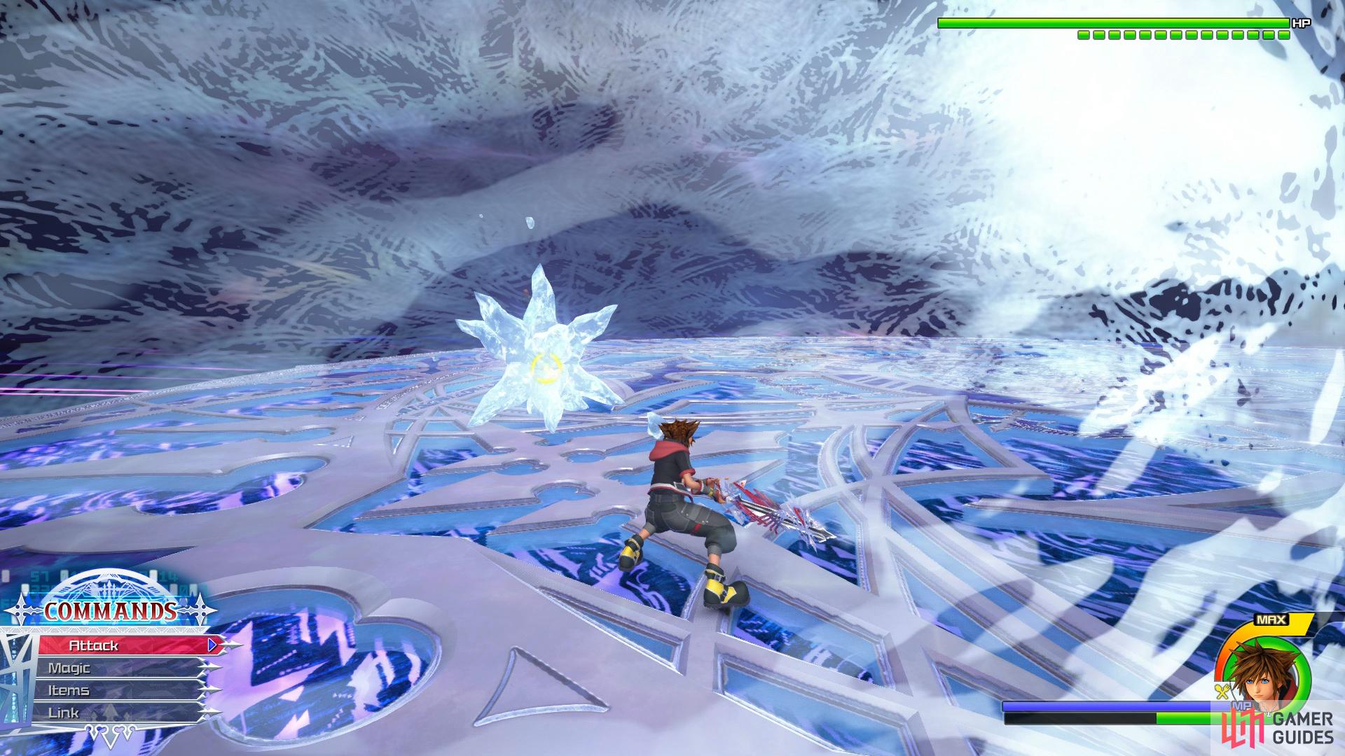 Youll suffer a Freeze attack if you fail to deflect his Keyblade Throw.