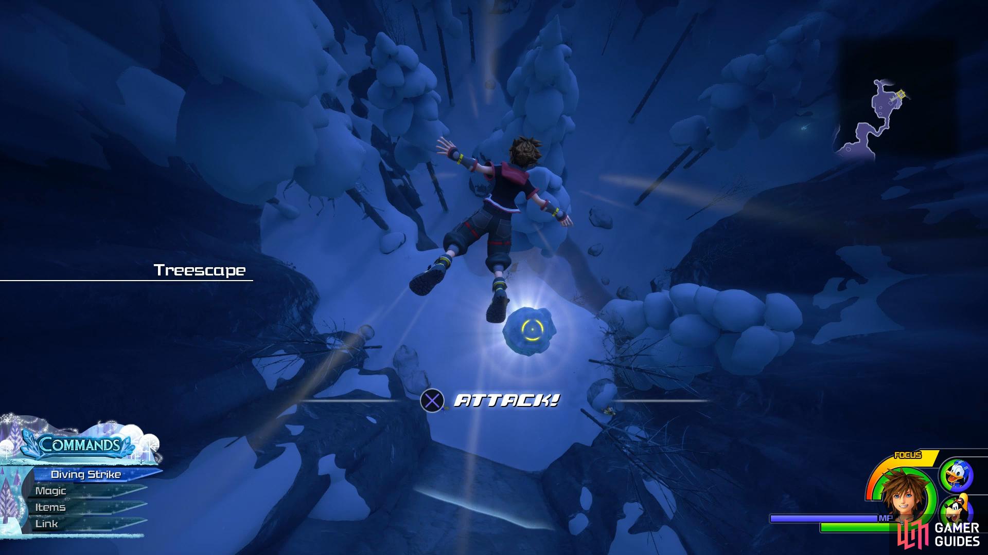 Strike the ice while falling to reveal the chest