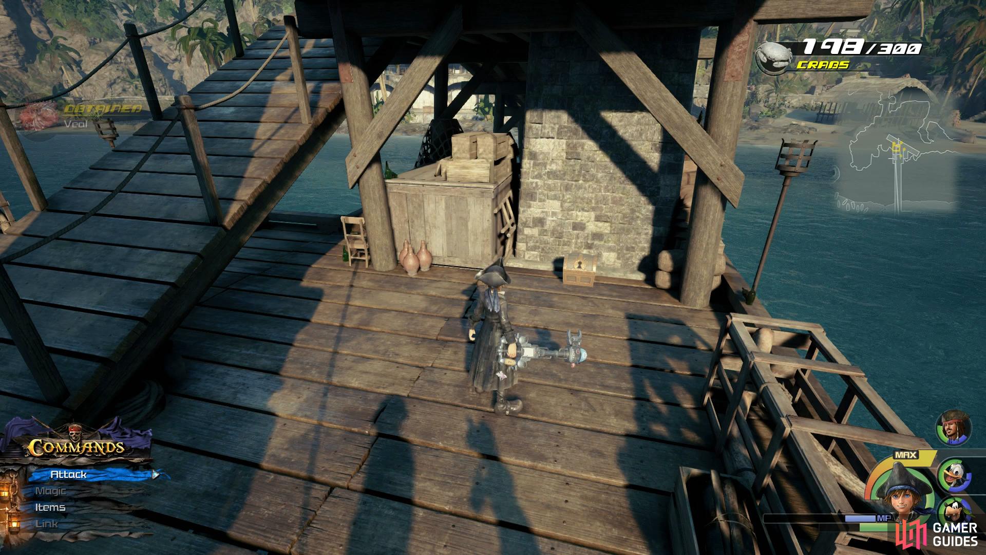 Search at the end of the pier to find this chest.