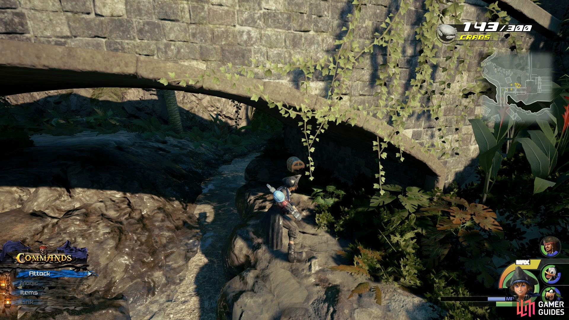Look under the bridge to find this chest.