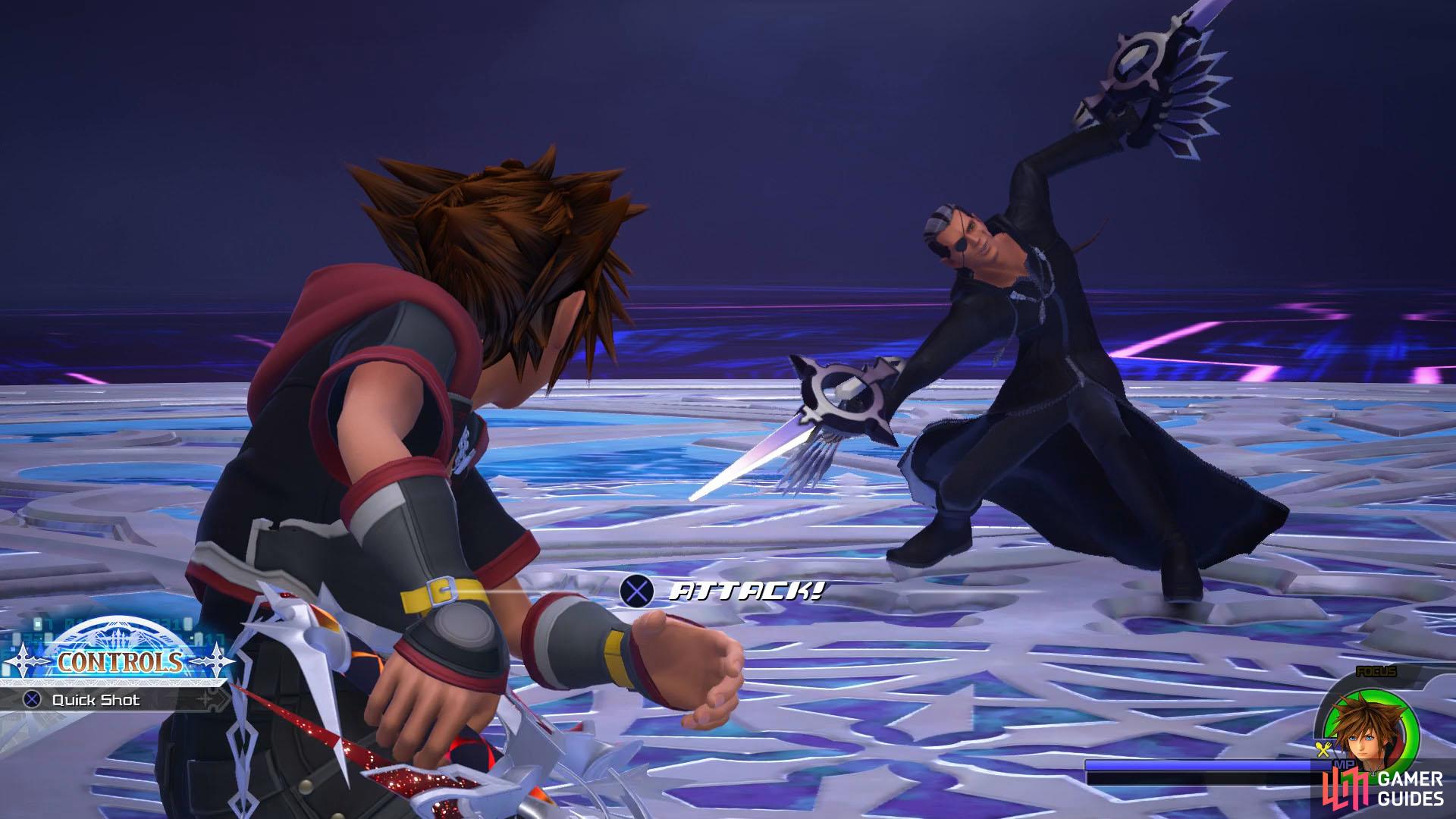 and strike him with the right timing to open him up to some Keyblade Combos.