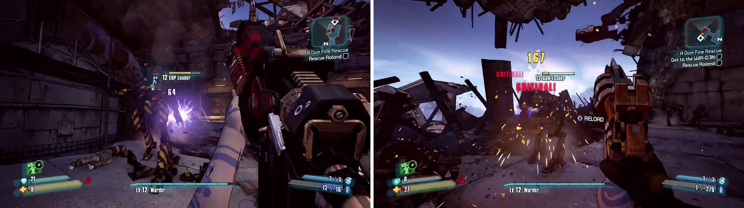 EXP Loaders will close in on you and then self-destruct (left), dealing major damage. GUN Loaders (right) are nothing more than a Bandit Marauder, except it's a machine.