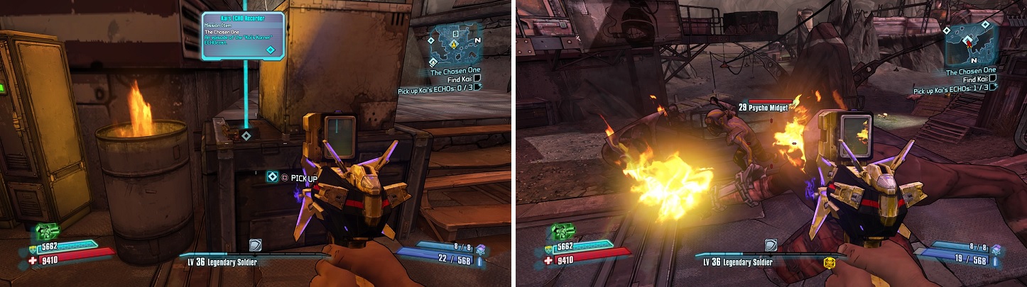 Kai's ECHOs aren't hard to find (left), but will have you fighting through some enemies to get to them (right).