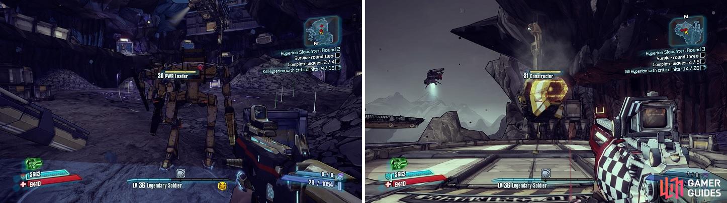 The more annoying enemies will appear in the later rounds, like the PWR Loader (left) and the very dangerous Constructor (right).