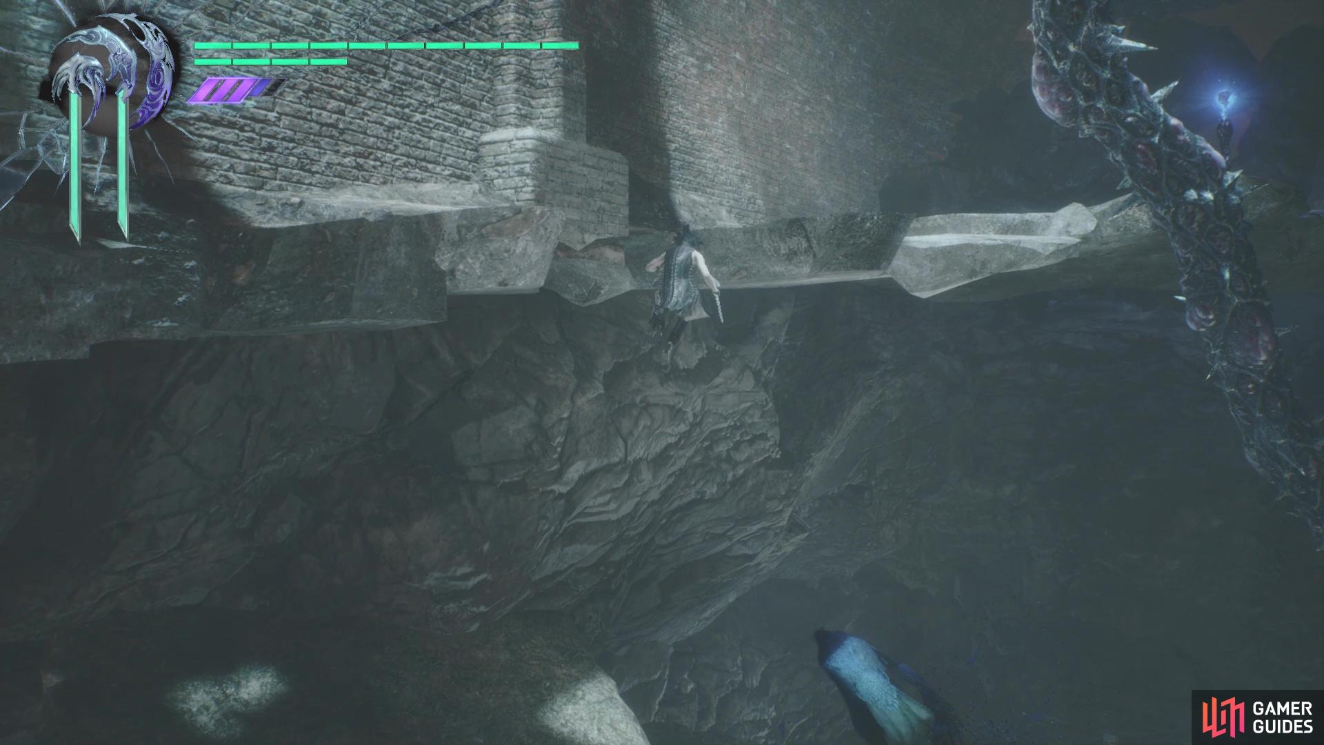 After the previous section, jump up the ledges to find a Blue Orb Fragment