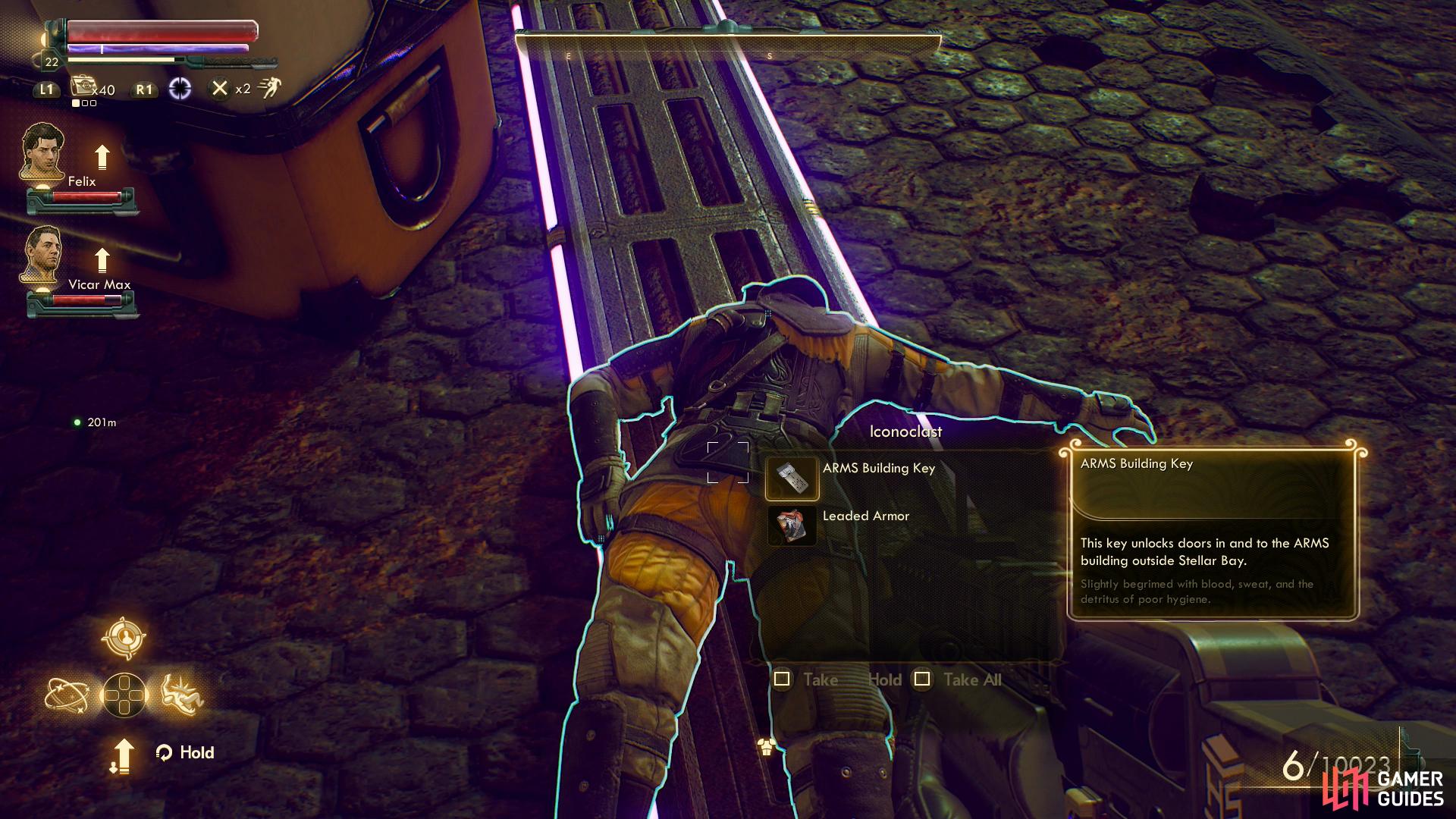 While not strictly necessary, an ARMS Building Key found on a corpse will allow you to bypass some lockpick checks.
