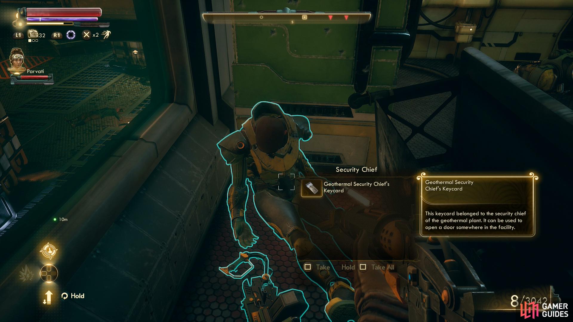 If you can't pick the lock, you can find a keycard on the body of the security chief.