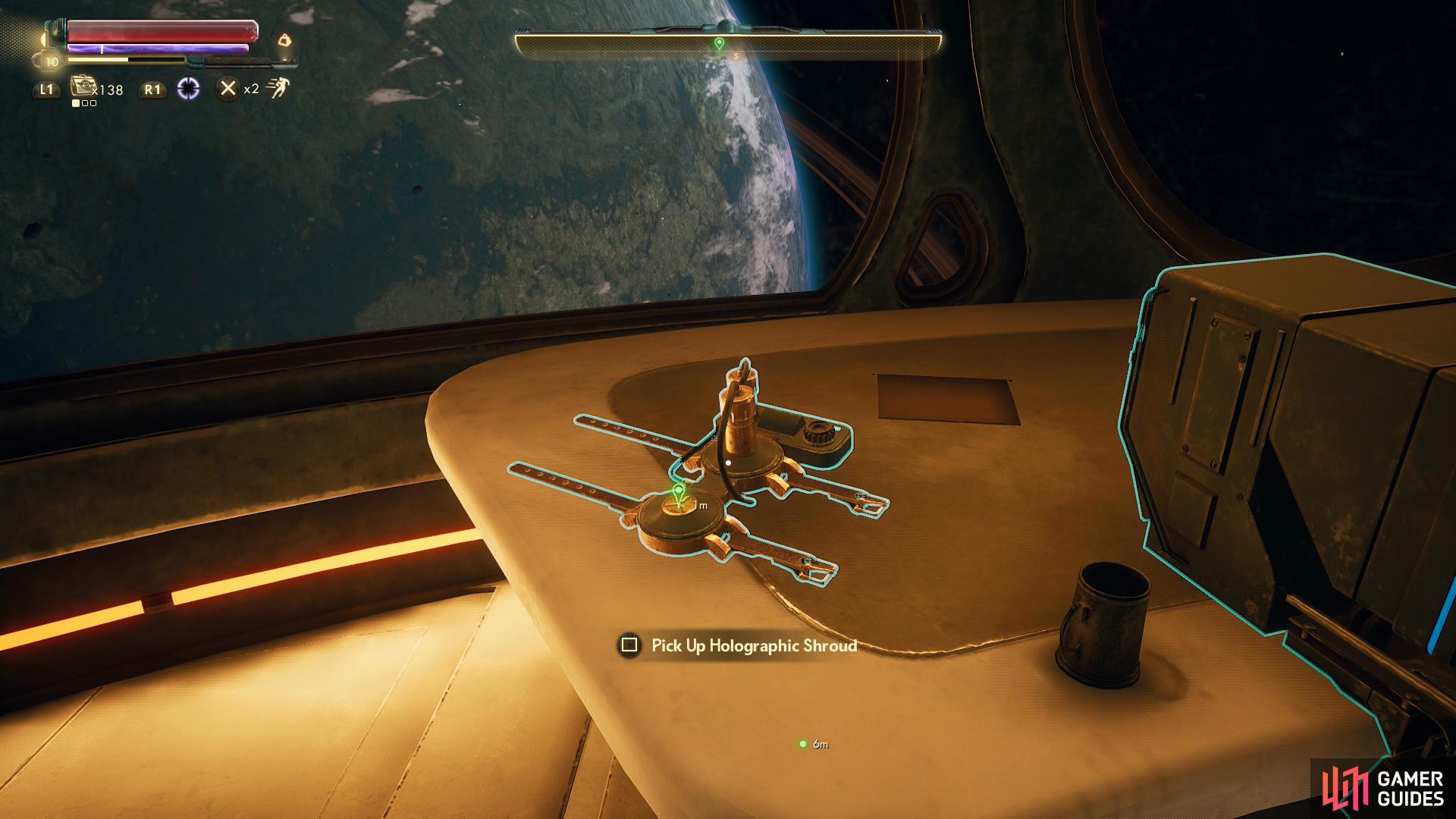 Pick up the Holographic Shroud from the captain's quarters.