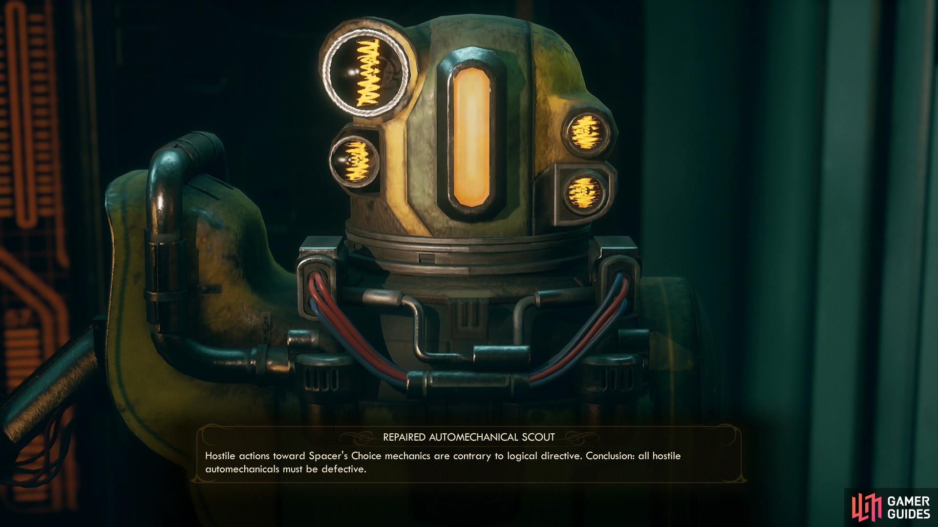 If you fixed the automechanical scout during the quest "Die, Robot" you can get it to help you fight the rest of the automechanicals.