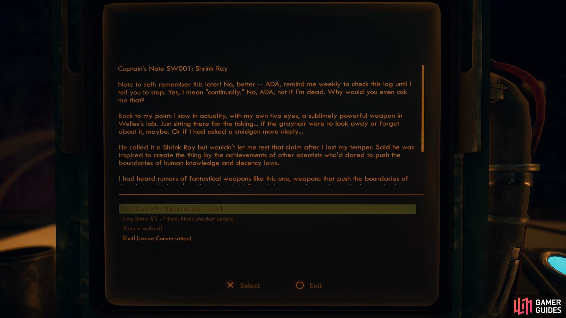 Check out Hawthorne's terminal to find out about some science weapons, starting the quest Weapons From the Void.