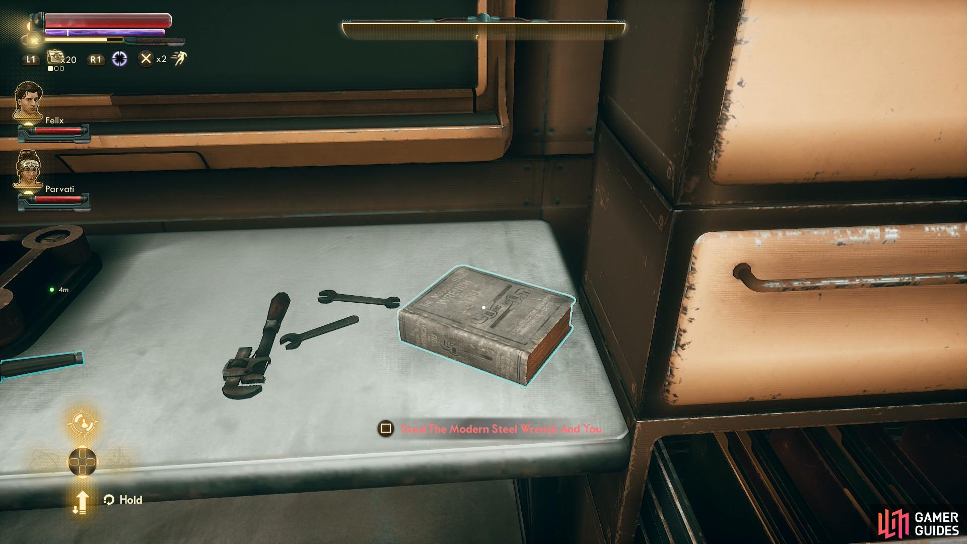 You can also score a copy of “The Modern Steel Wrench and You” from a table nearby, which can be used to decorate the Unreliable.