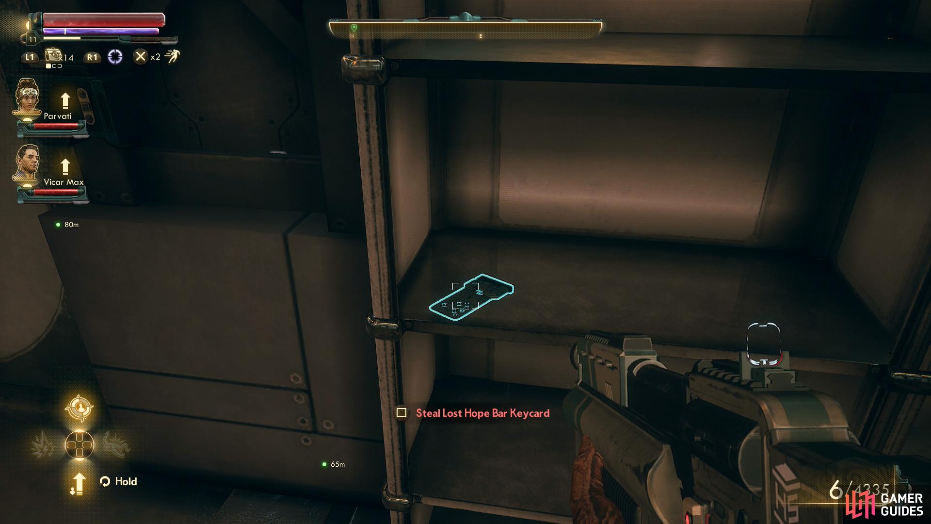 You can sneak into the storage room for The Lost Hope, where, ironically, you can find a keycard to get out through the door.