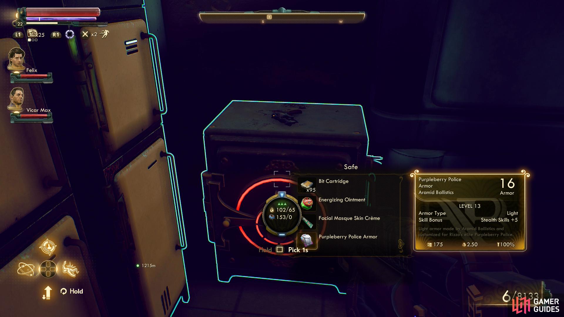 Behind a locked door in the bottling plant you can find the Purpleberry Armor in a safe.