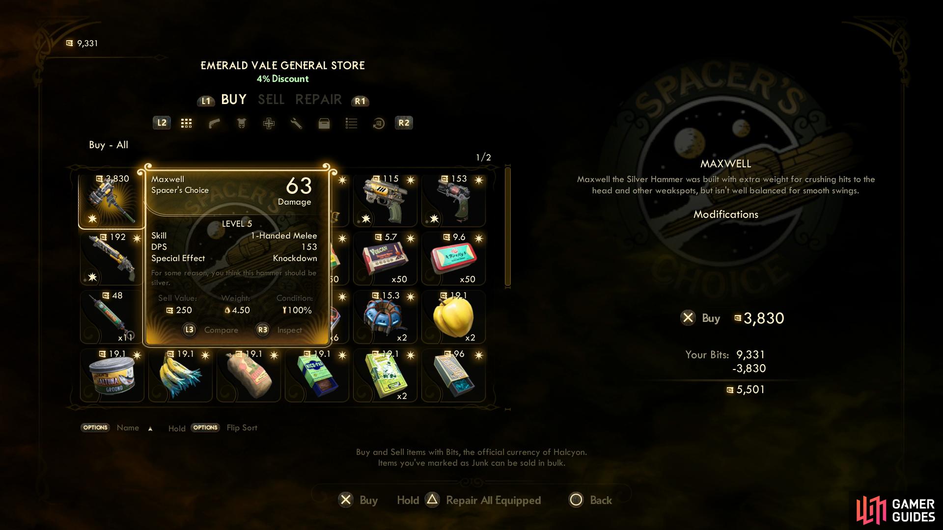 and buy the unique weapon Maxwell from the general store.