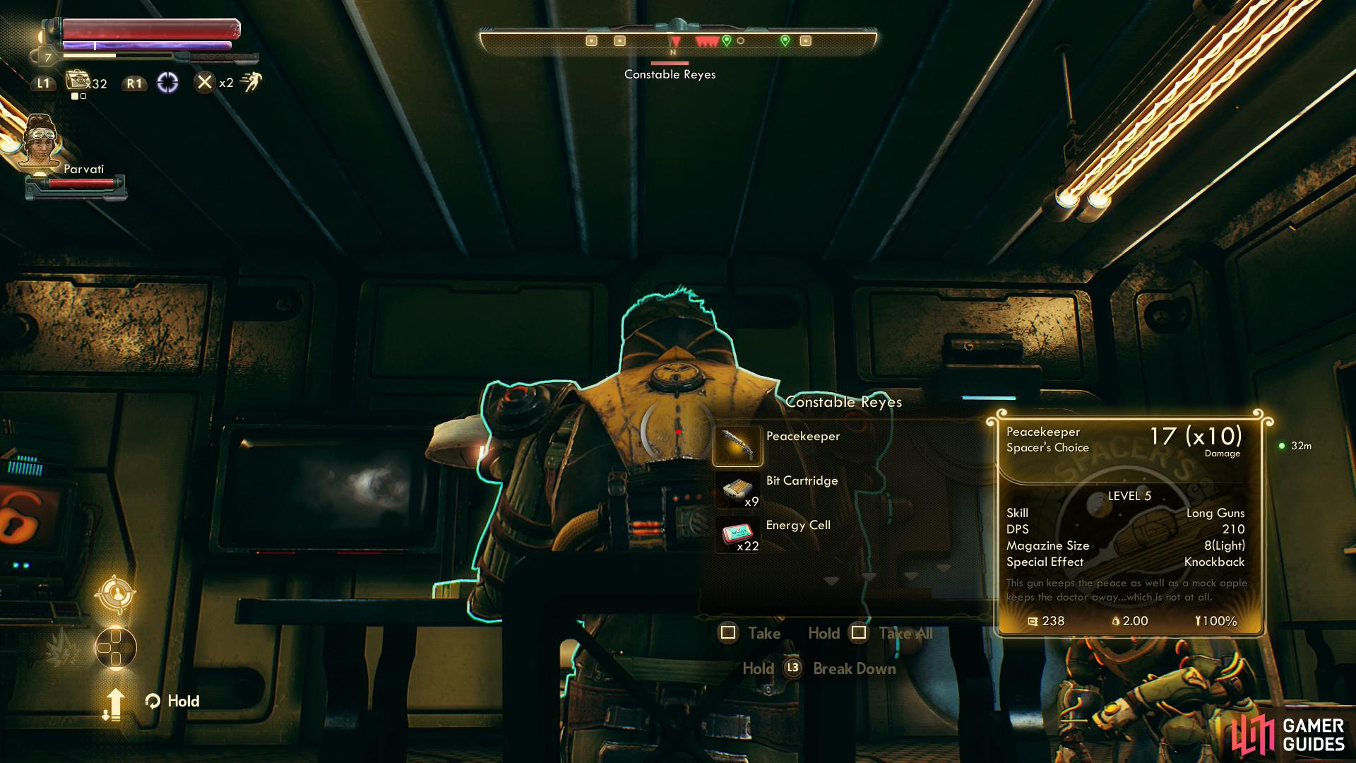You can steal the unique "Peacekeeper" weapon from her.