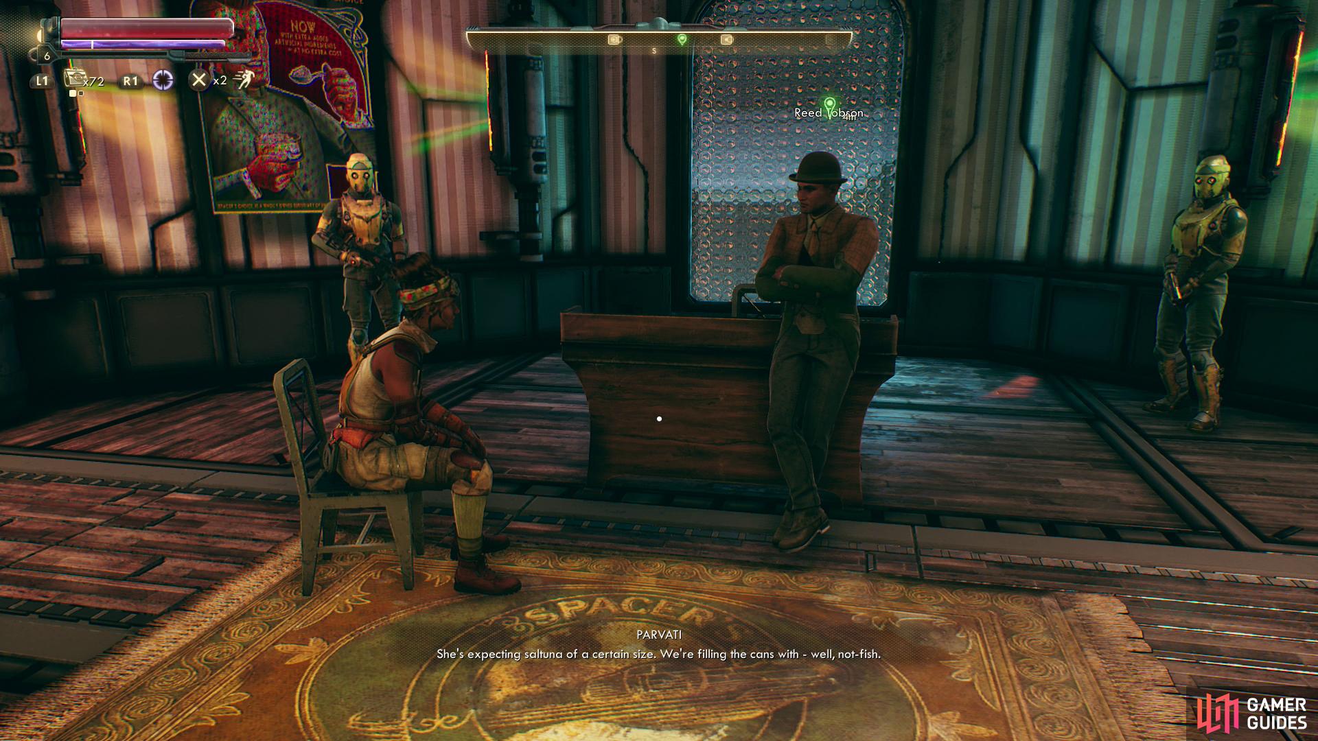 Head to Reed's office to find him chatting with an engineer.
