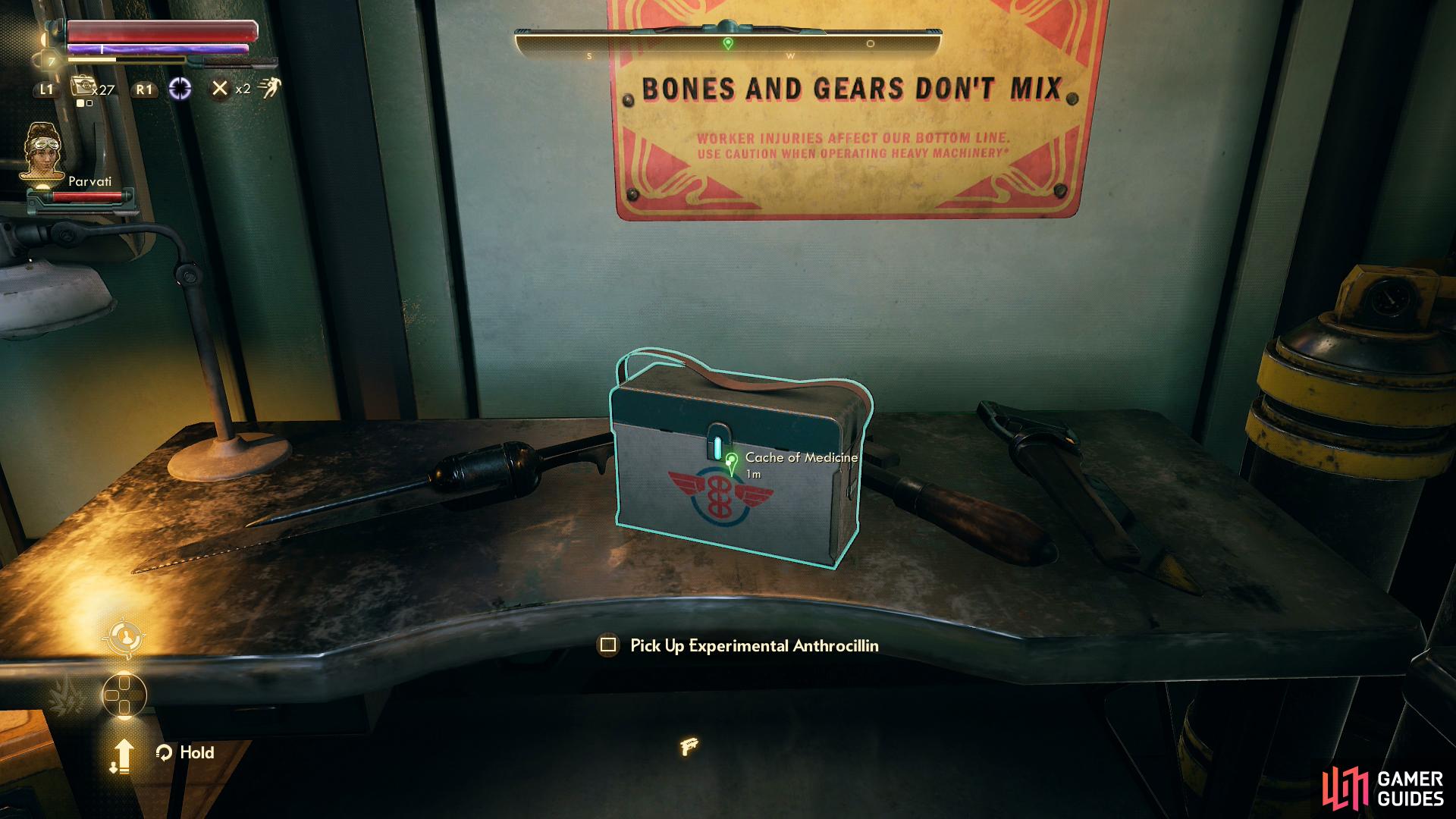 Inside the first aid room you’ll find the medicine you seek.