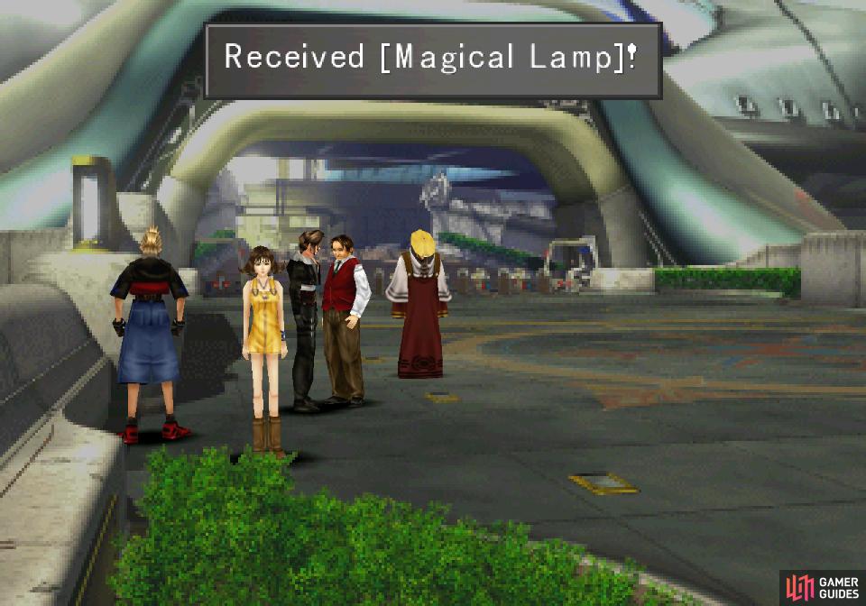 After getting debriefed on your first mission, talk to Cid again to acquire the Magical Lamp,
