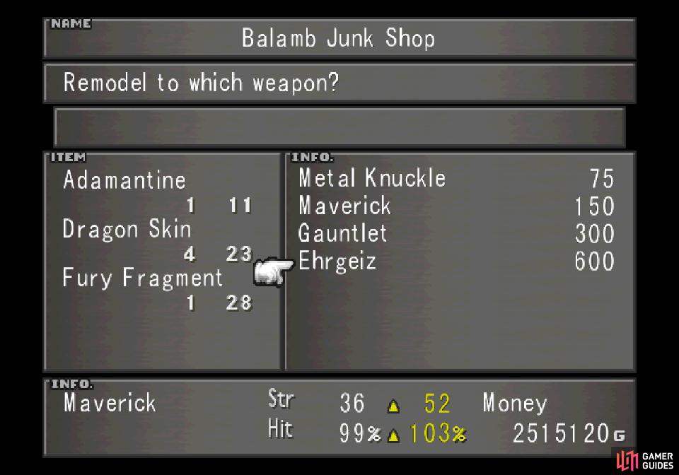 which in turn can be used to create Zell's ultimate weapon, Ehrgeiz - otherwise difficult for low-level players to obtain.