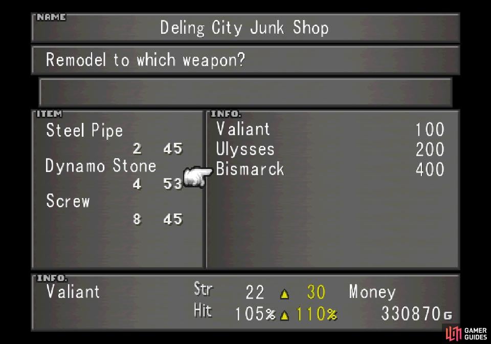 and check out what weapons you can craft for Irvine