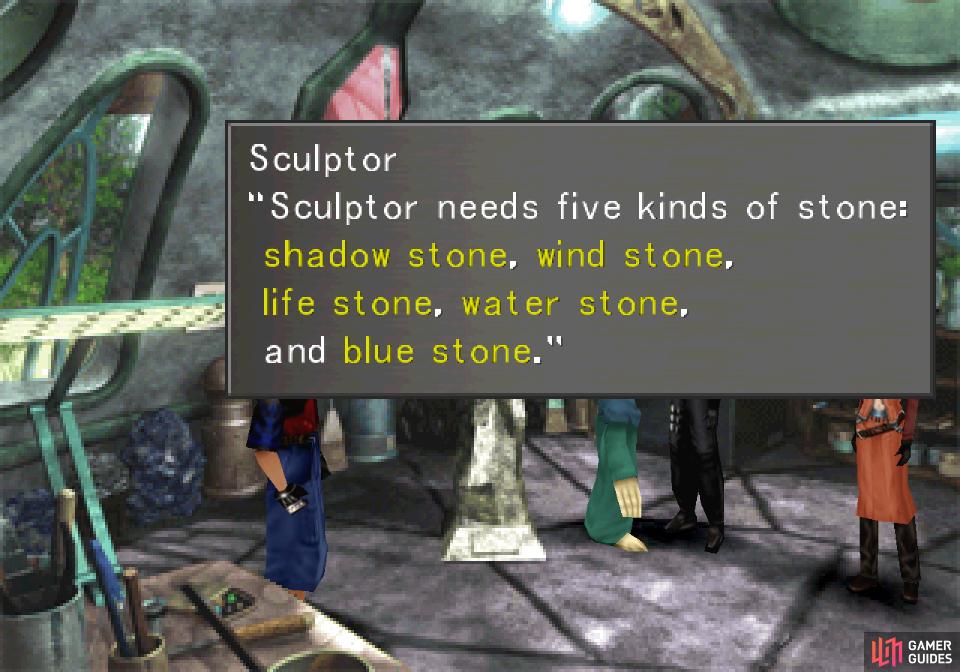 Talk to the Sculptor and he'll send you off on a hunt for a variety of stones.