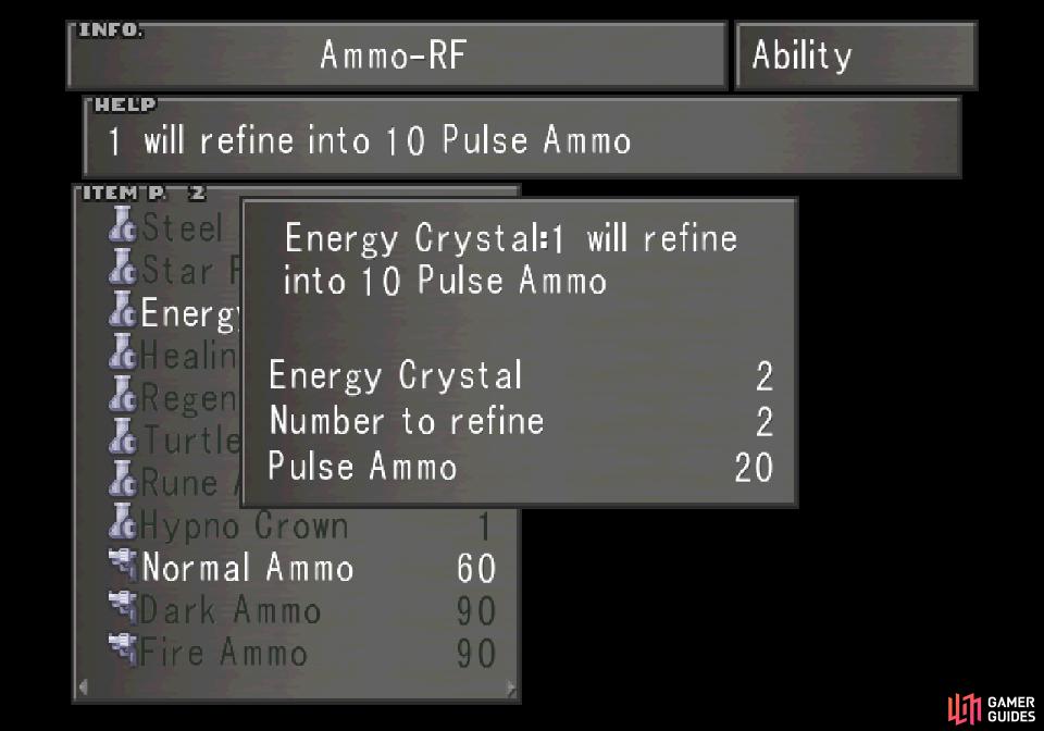 and refine Elnoyles into Energy Crystals and Energy Crystals into Pulse Ammo