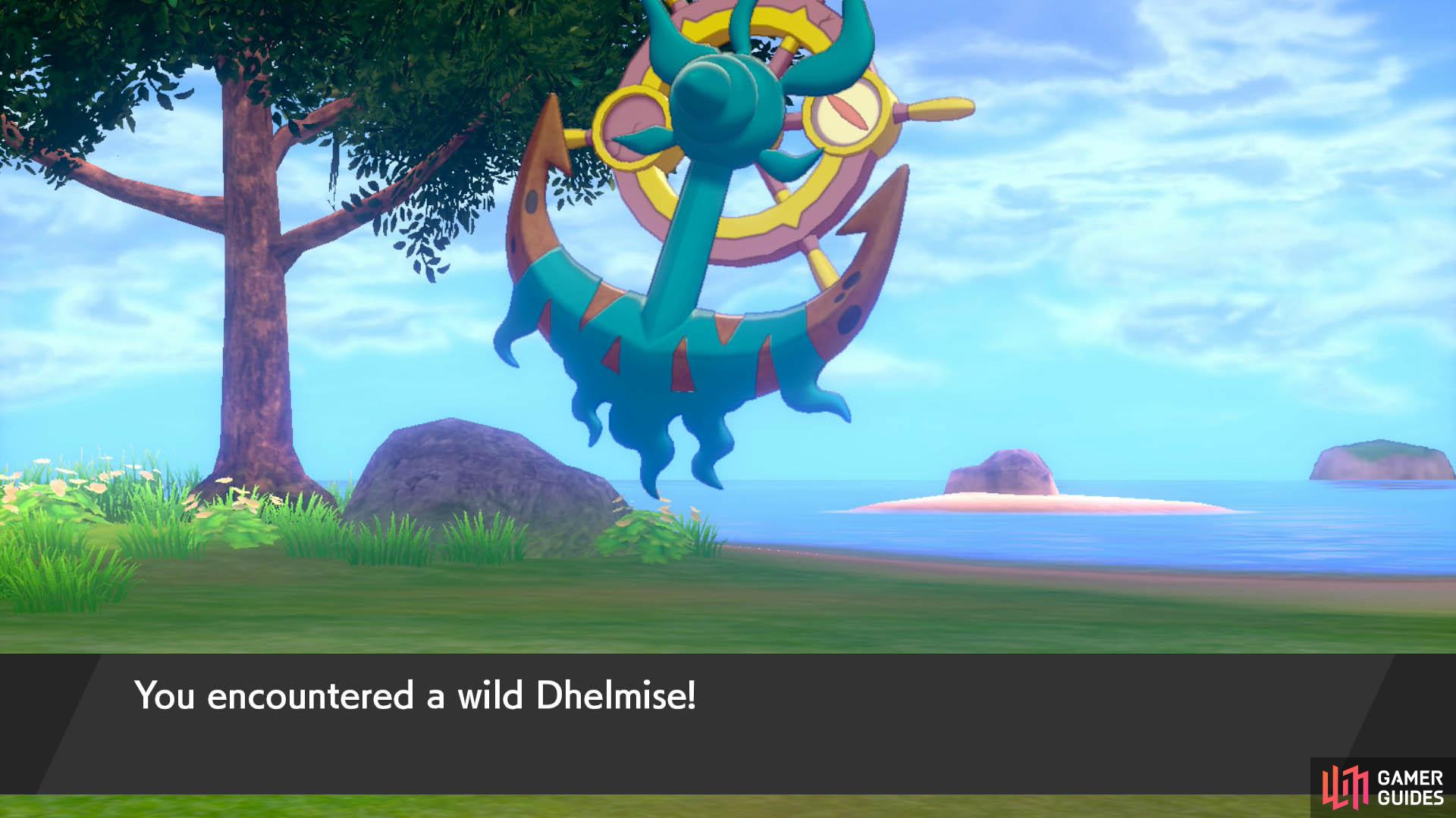 Dhelmise doesn't appear in the Isle of Armor Pokédex, but it is found in the main Pokédex.