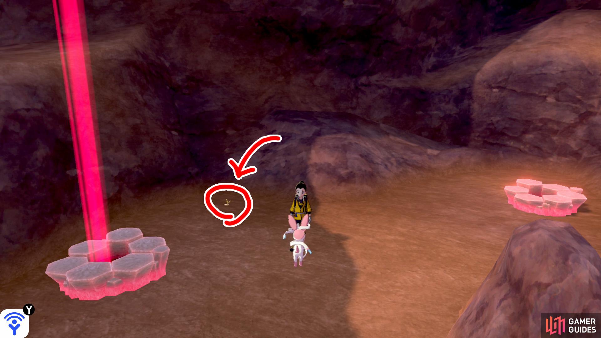 3/7: From Diglett 2, head deeper into this part of the cavern. There will be three Pokémon Den here. Check towards the left for Number 3.