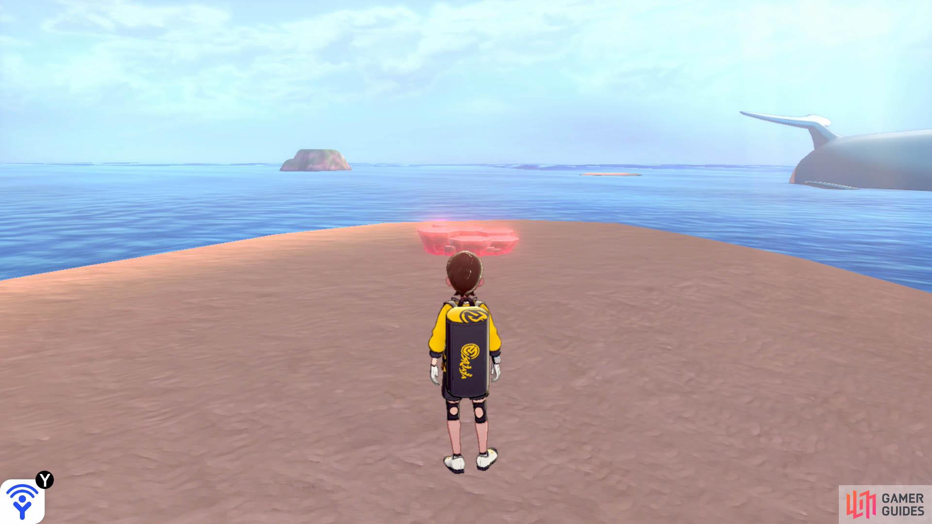 Head for the islet directly opposite Armor Station. With your back facing Armor Station, turn slightly left. Swim towards the longer islet directly ahead. This den is located on the top half of that islet.