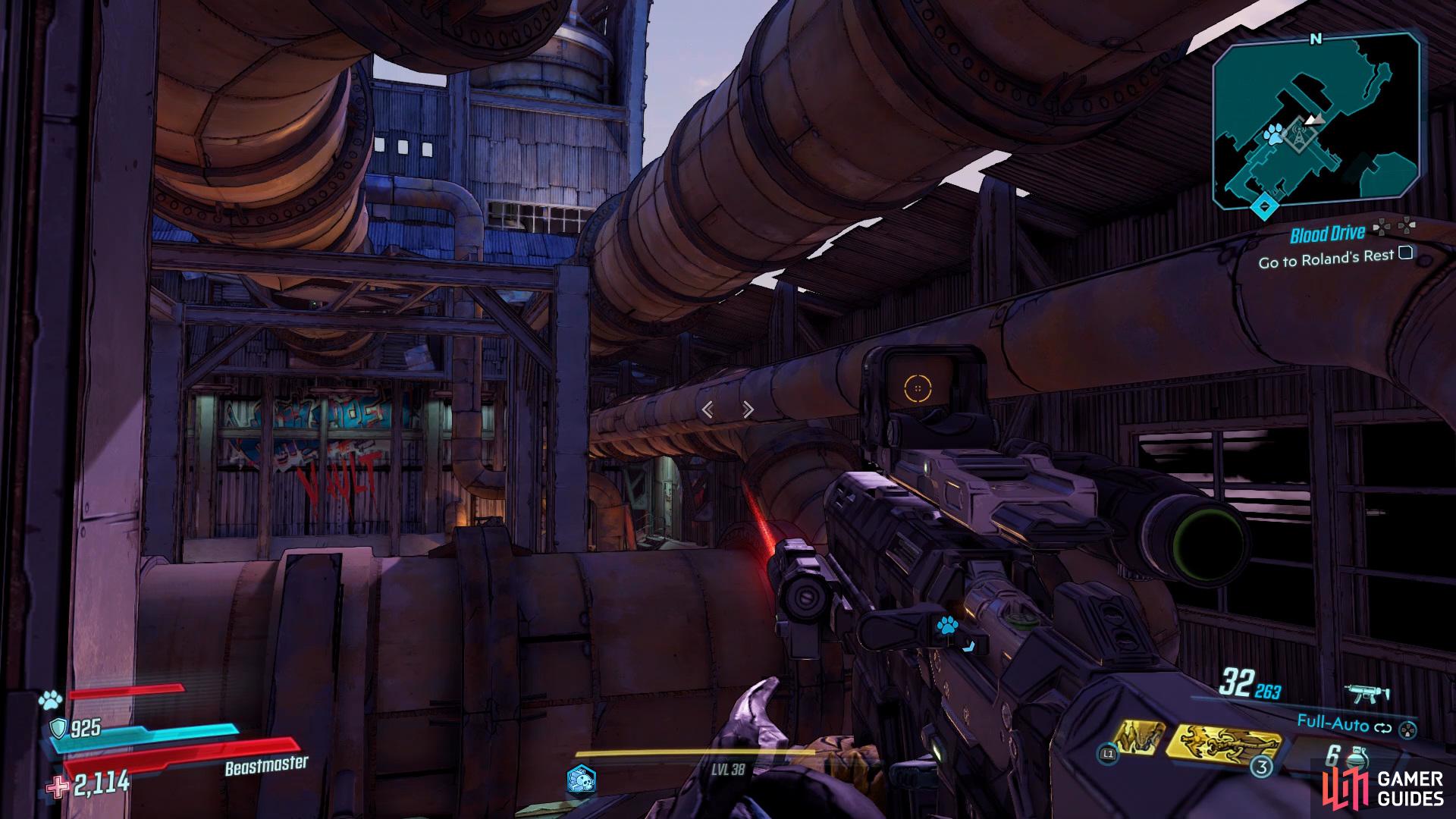 now use these pipes to climb up onto the metal frame,