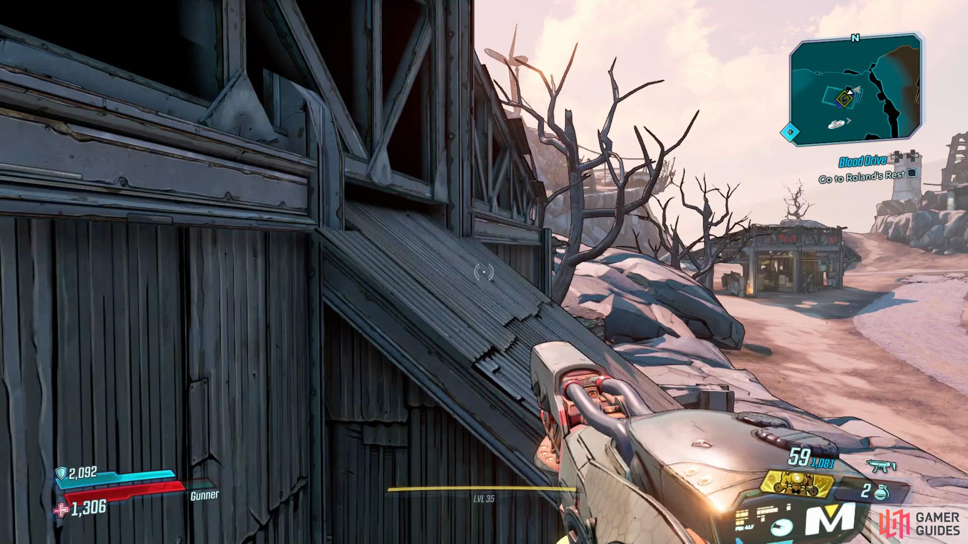jump across the slanted roof