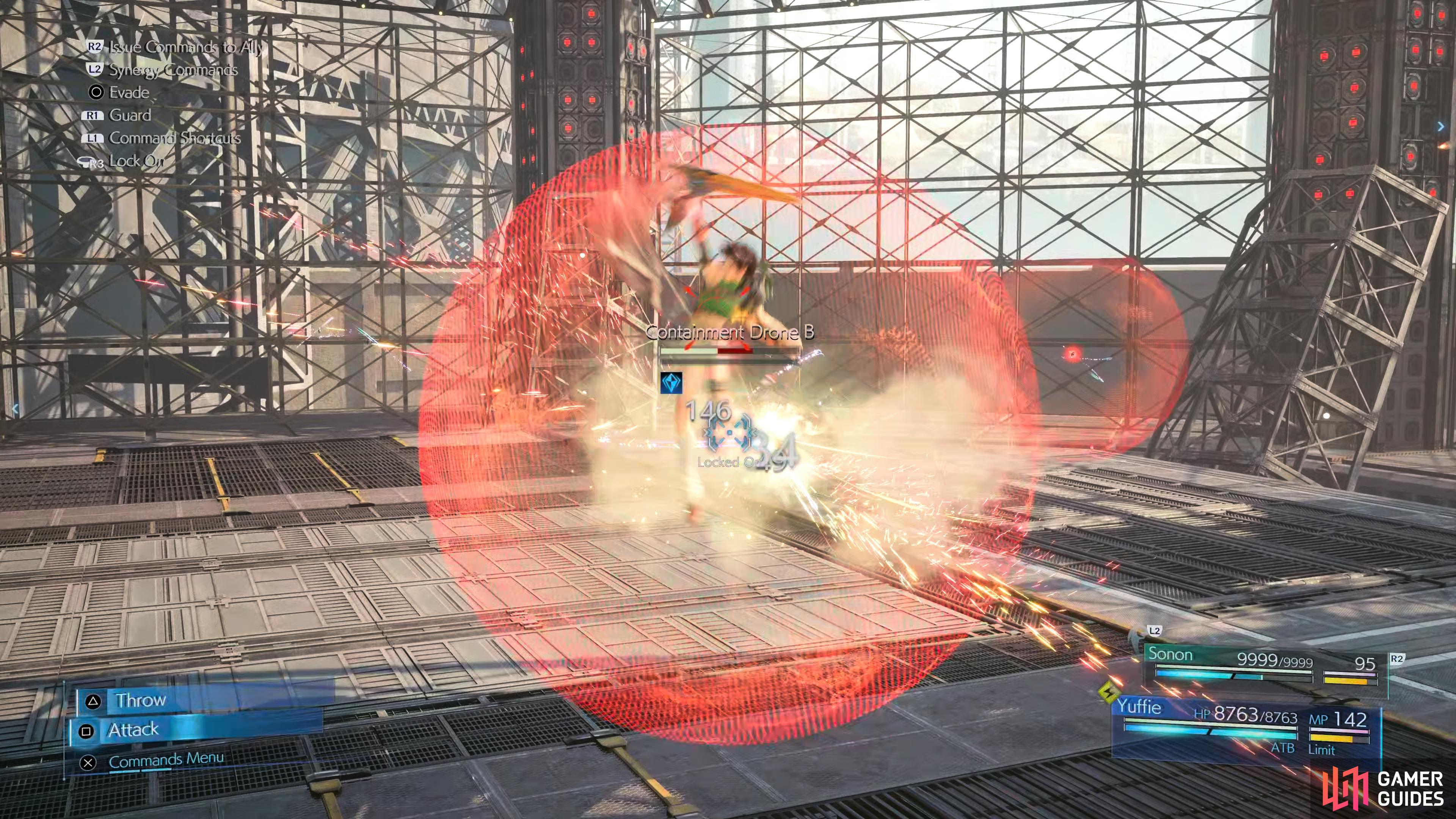 Use Synergize and then toss and retrieve the Shuriken for Containment Drones with Shield
