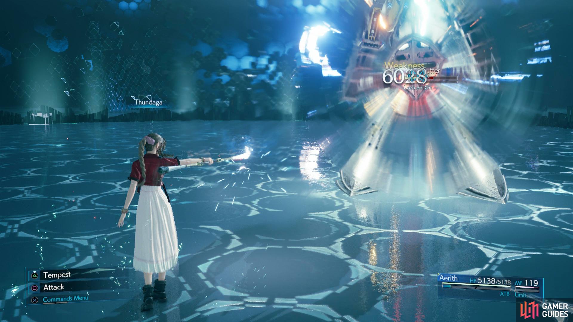 Aerith's Thunder spells will eat away at Cutter's HP in no time at all.