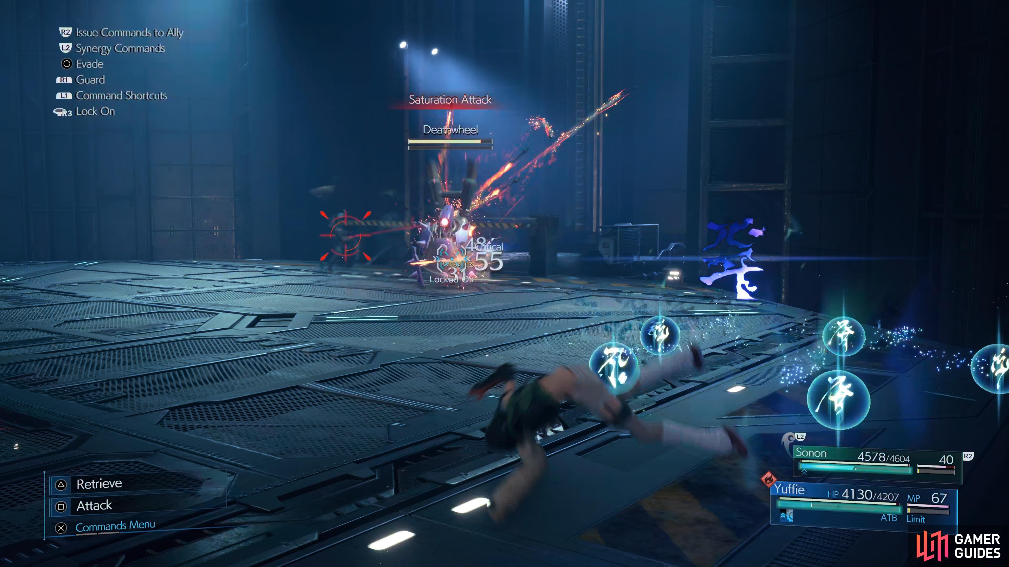 have Sonon tank the front while Yuffie hits Deathwheel's weakness from behind.