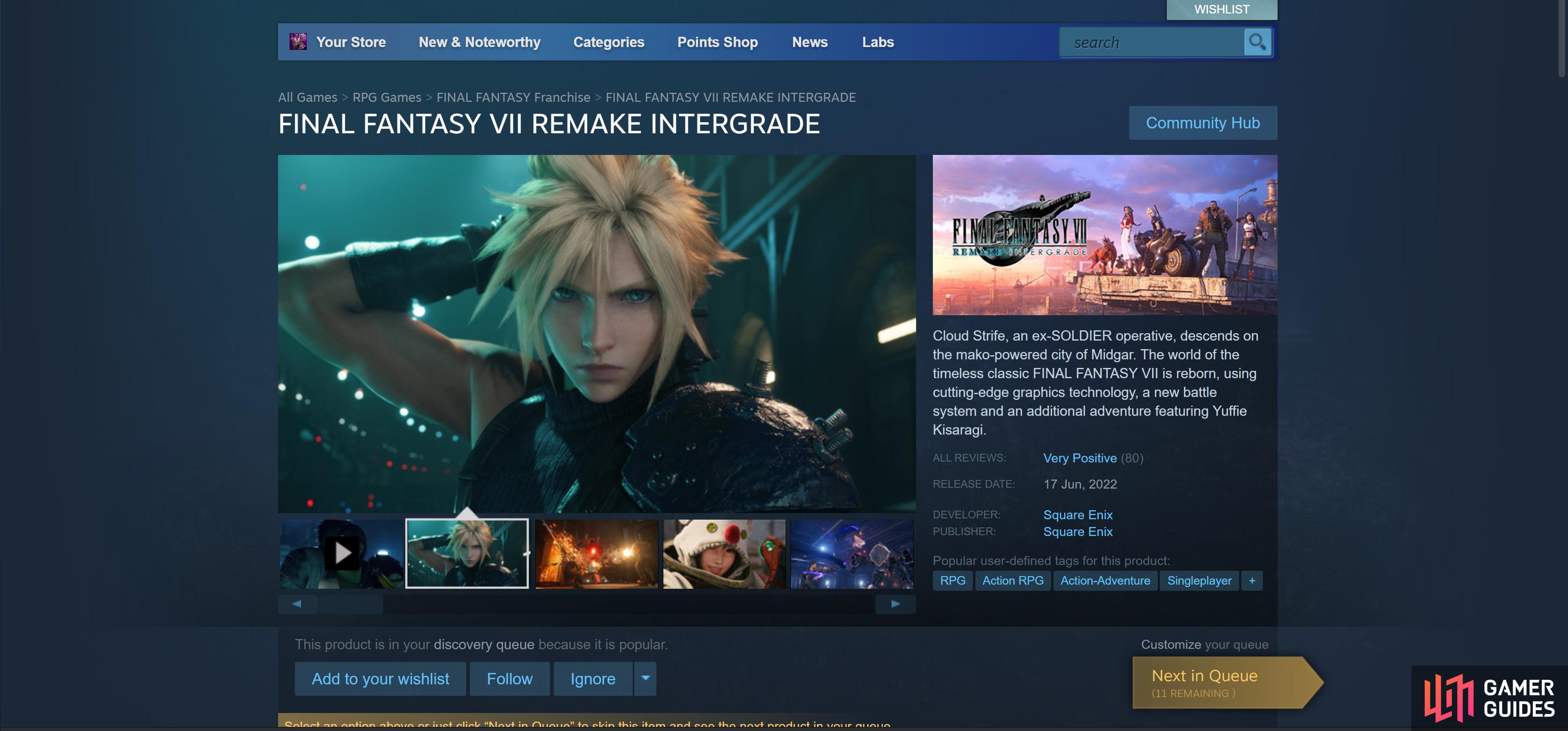 Compra Final Fantasy VII Remake Intergrade PC Steam key! Preço