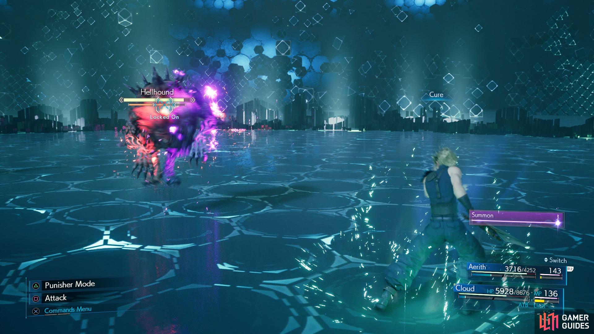 Use Cure against the Hellhound when you spot a purple flame.