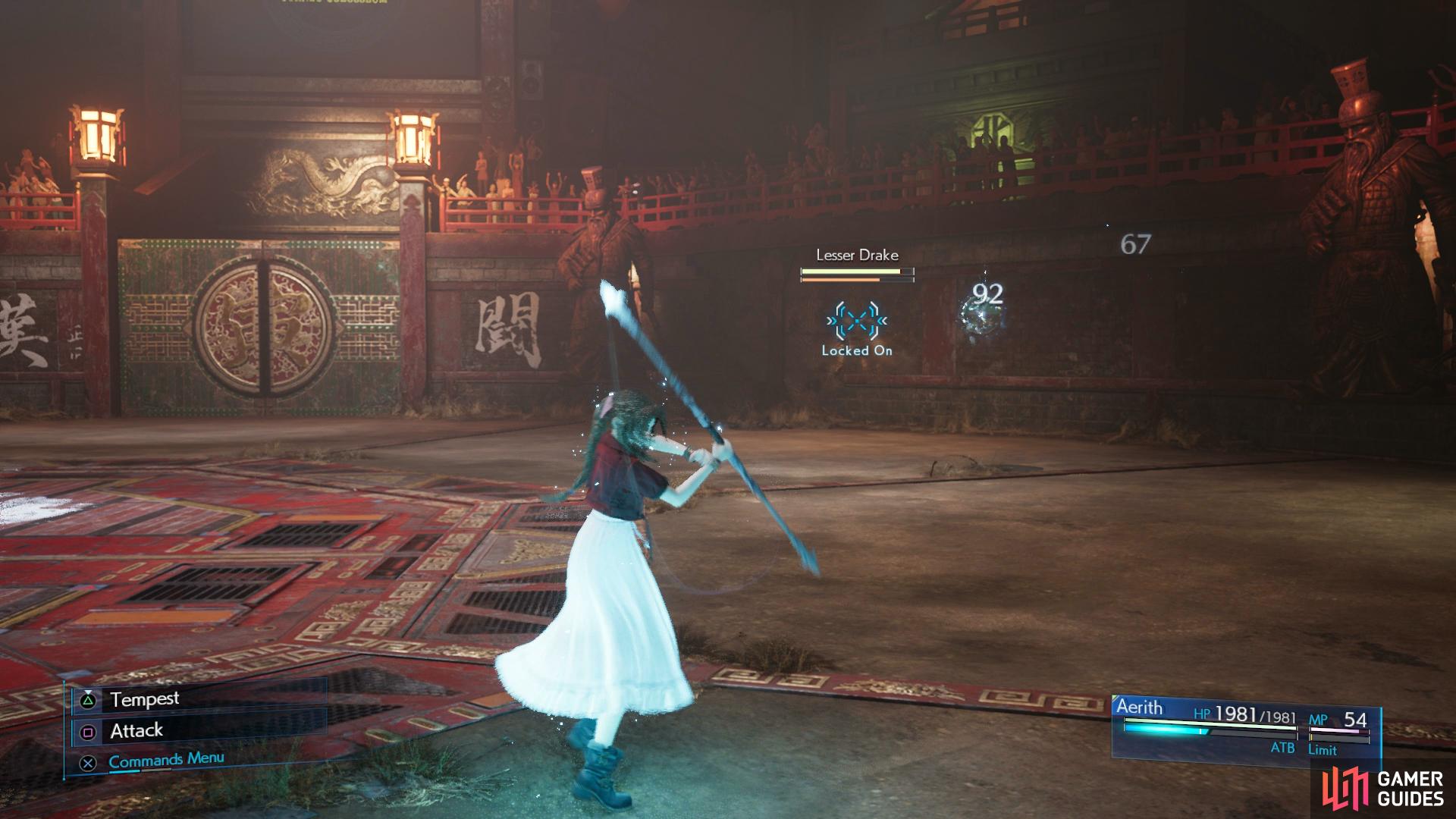 Aerith can simply attack from range against the Lesser Drake.