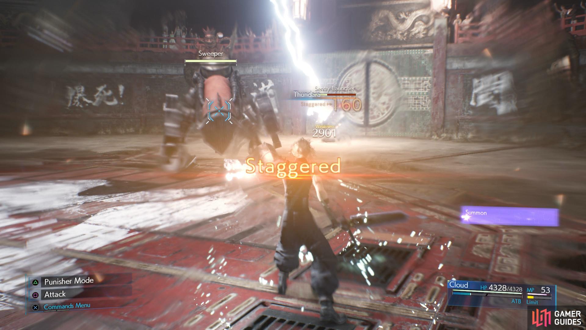 A single cast of Thundara is enough to Stagger the Sentry Launcher.