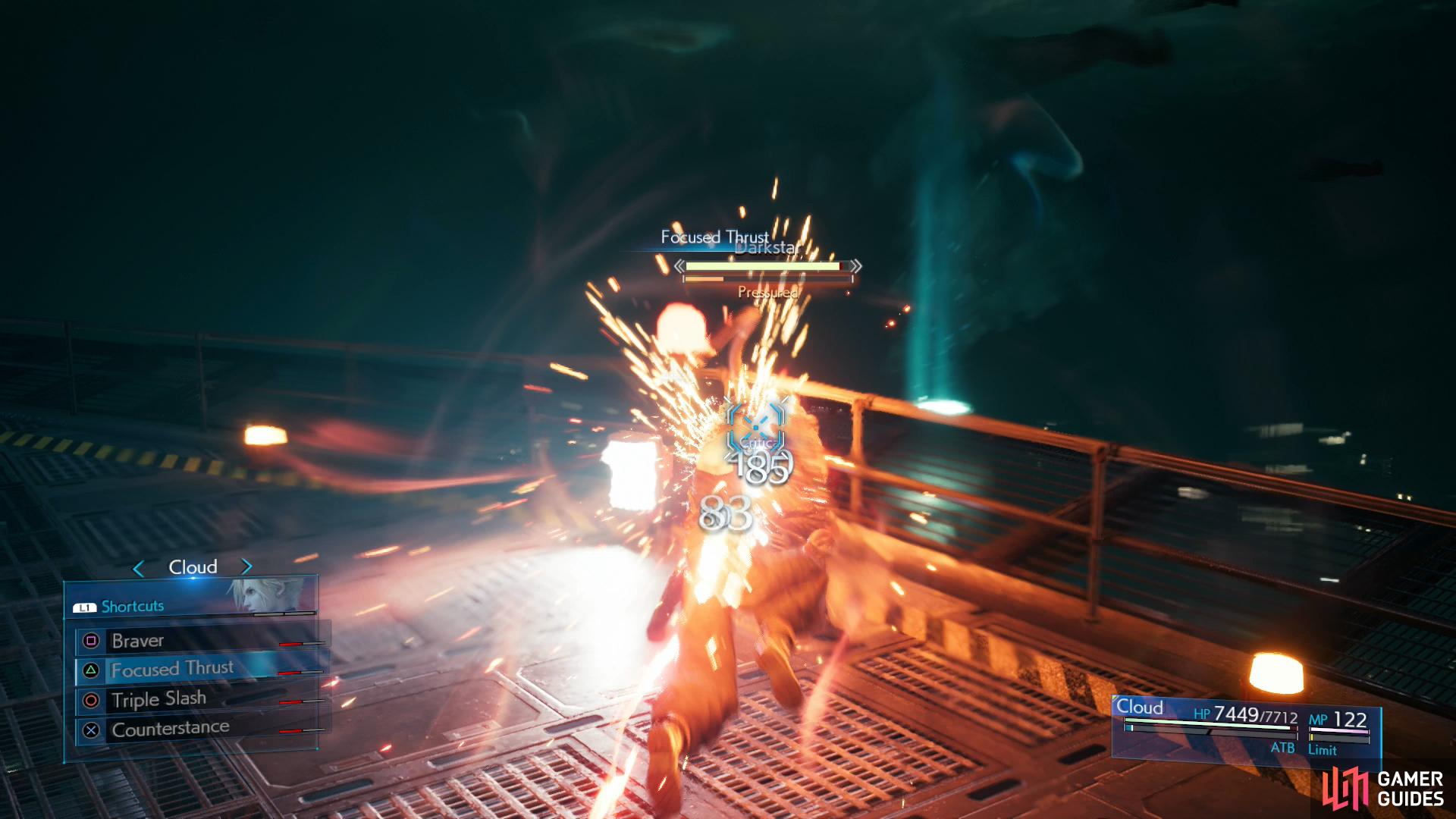 Once countered, Darkstar will become "Pressured", used "Focused" attacks to Stagger Darkstar,