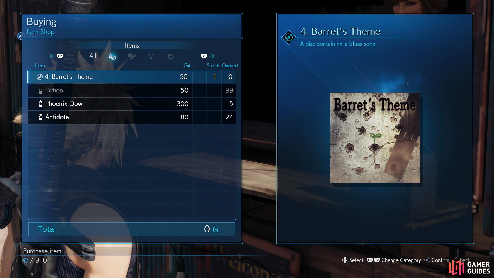 Before heading to Scrap Boulevard, make a detour to the Station Item Shop to buy the "Barret's Theme" Music Disc.