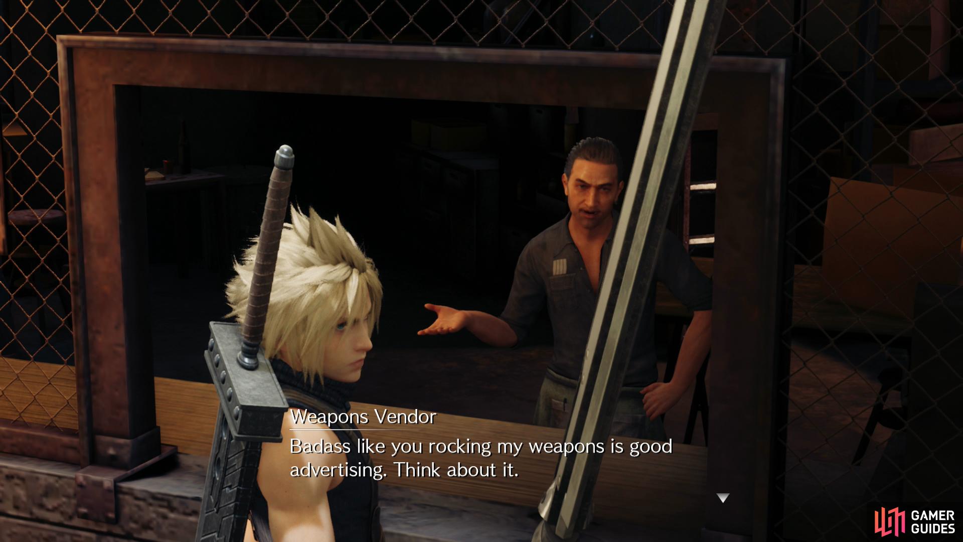 Talk to the owner of the Weapon Shop and he'll make peace by giving you a new weapon.