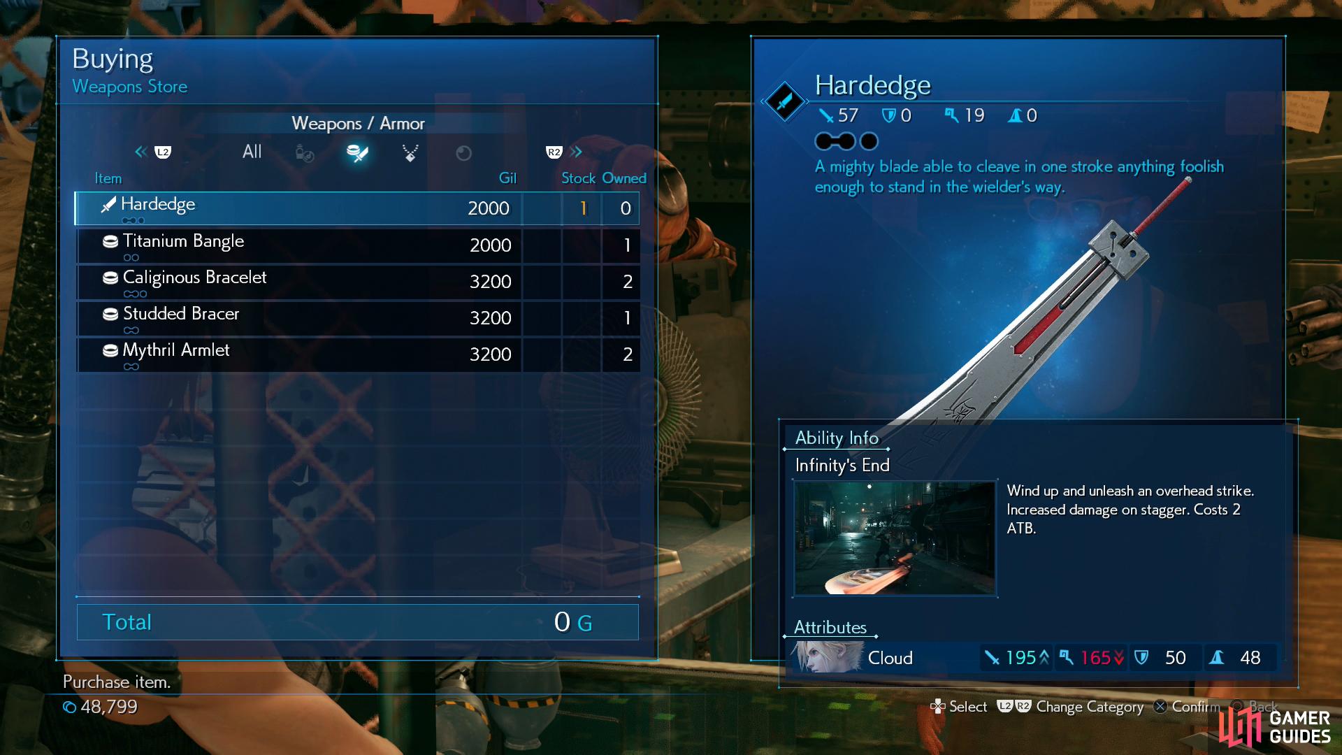 Buy the Hardedge from the weapon shop.