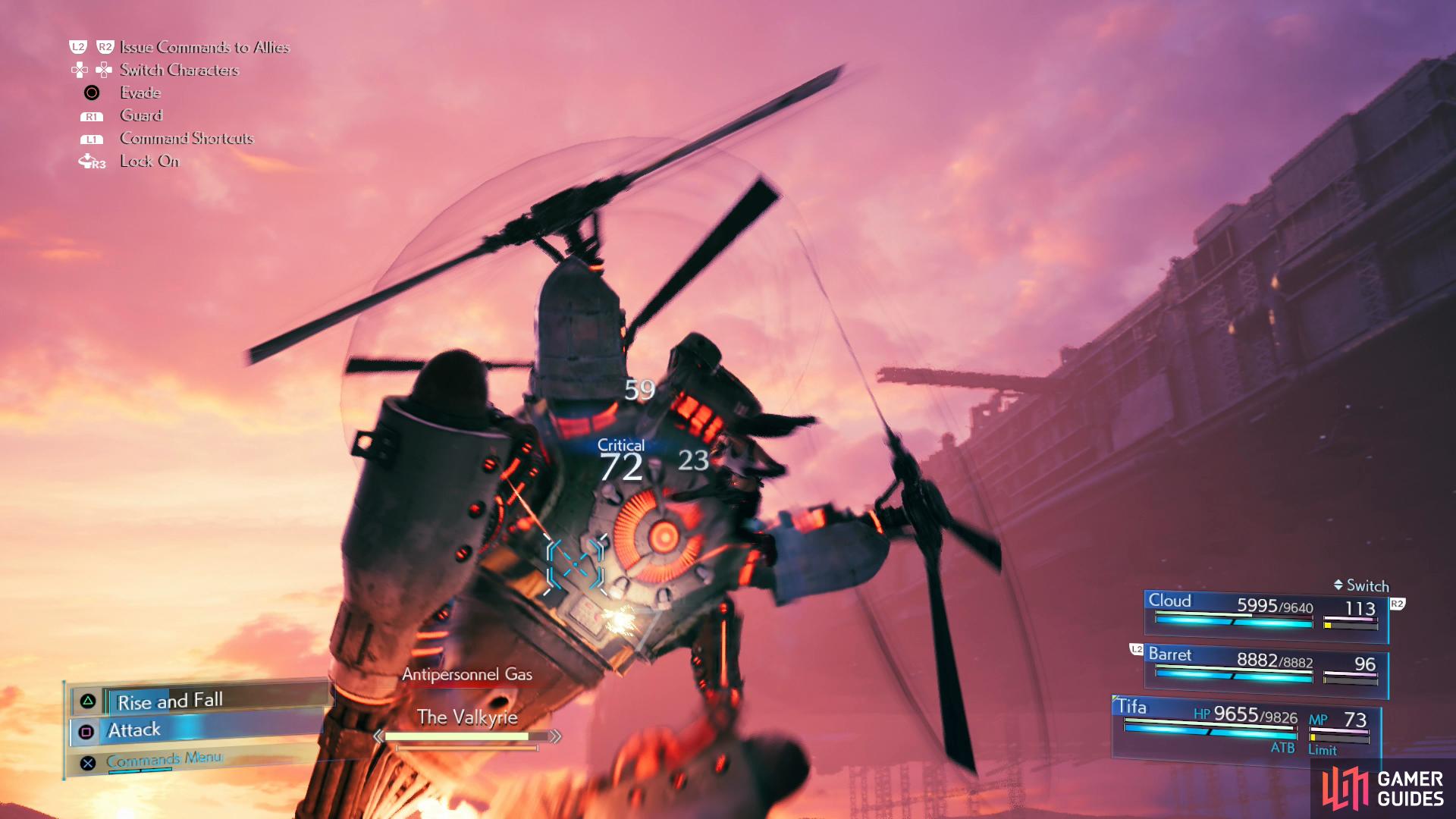 Use Tifa to strike The Valkyrie in melee to Stagger it,